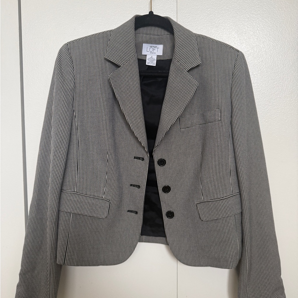 Ann Taylor Houndstooth Tailored Blazer - Black & White